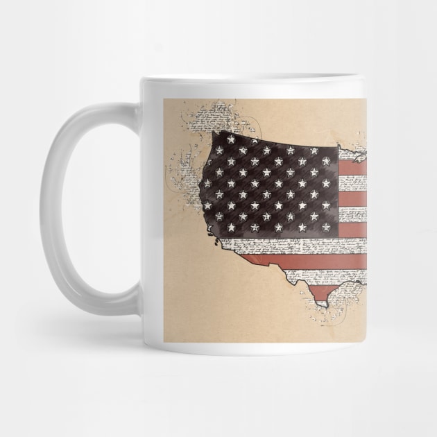 Vintage USA Map with American Flag by Naumovski